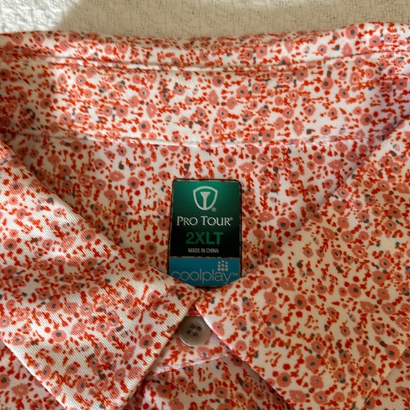 Men’s orange  print golf polo - 2XLT - Picture 2 of 6